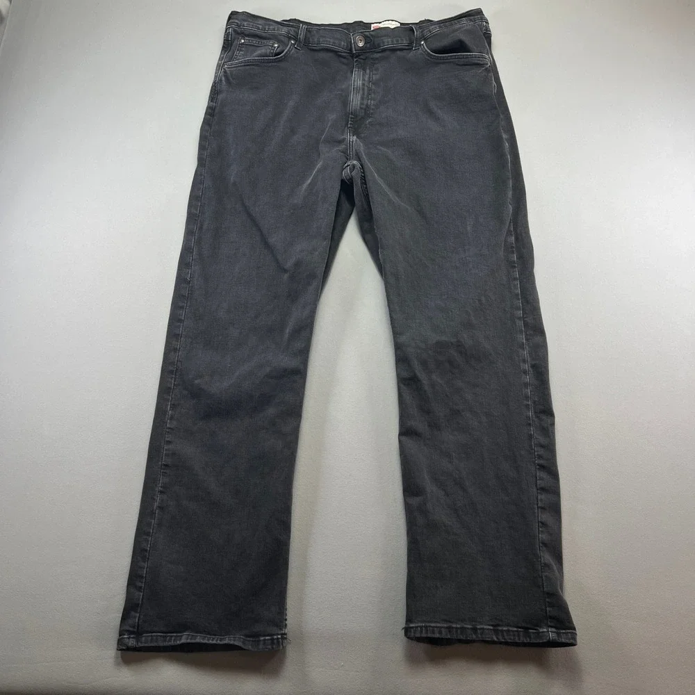 Wrangler Jeans Men 40x32 Black Denim Cotton Stretch Logo Relaxed Fit Bootcut Leg